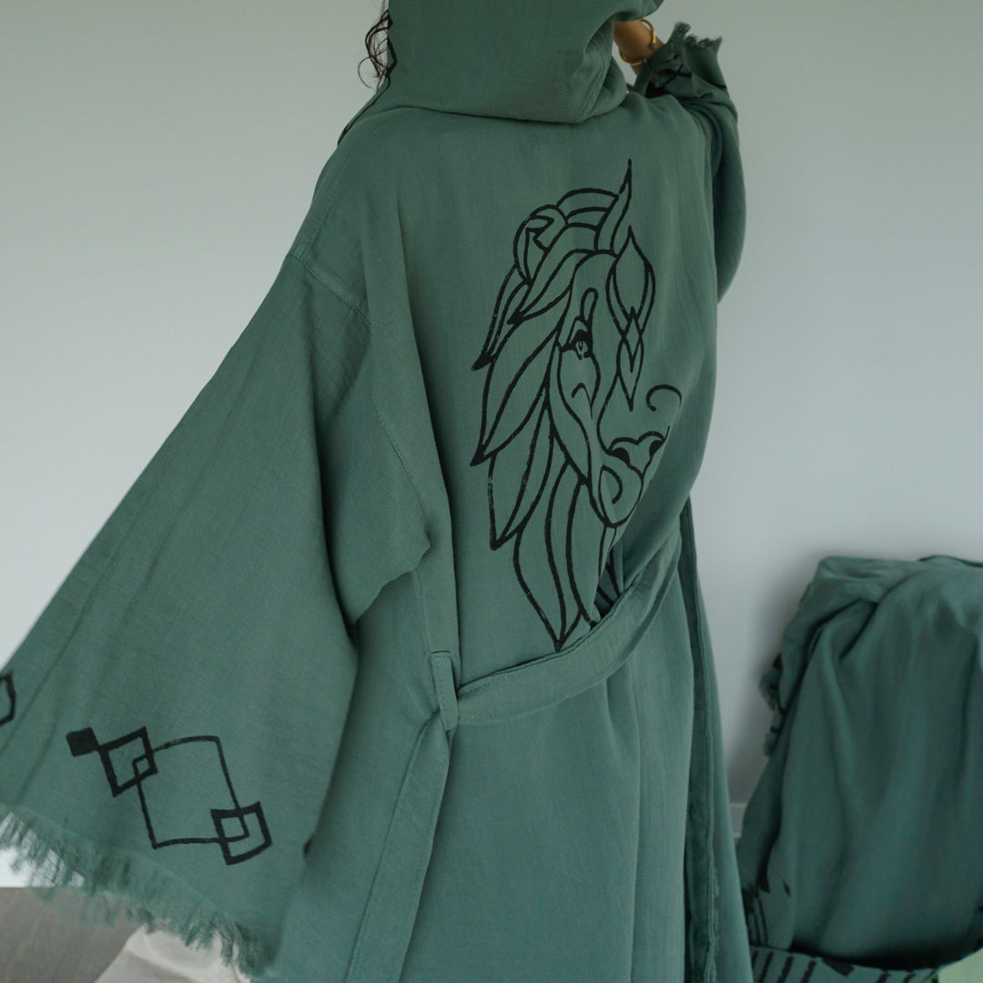 The Lion Green Cotton Kimono – AstraWander