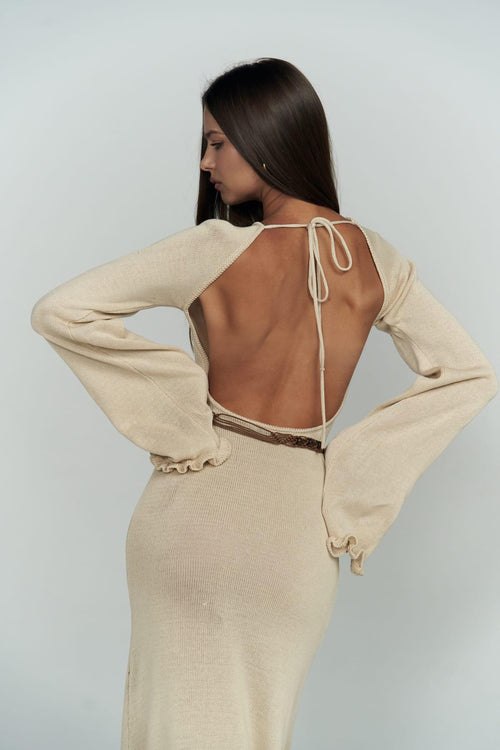 Beige Long Boho Goddess Dress
