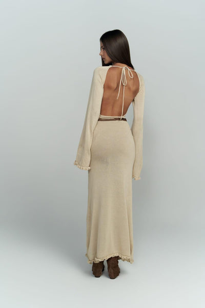 Beige Long Boho Goddess Dress