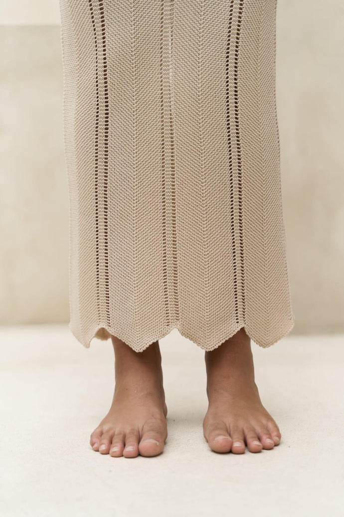 Long Beige Boho Knitted Dress