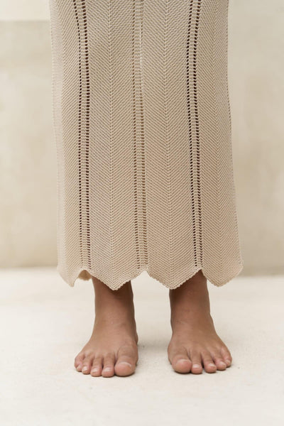 Long Beige Boho Knitted Dress