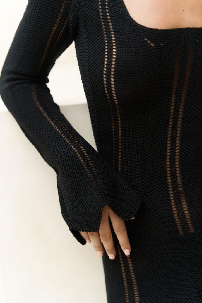 Long Beige Boho Knitted Dress