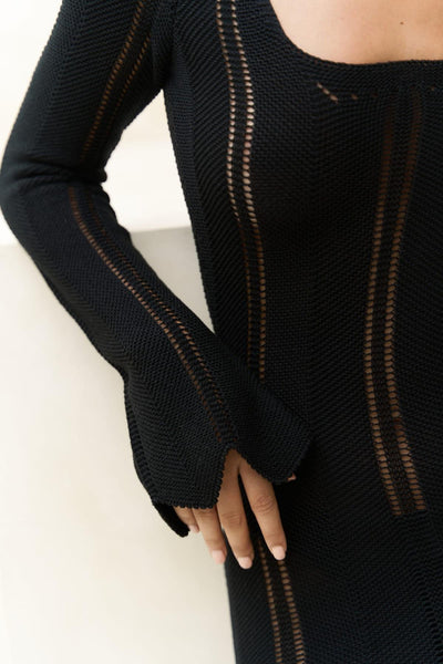 Long Beige Boho Knitted Dress